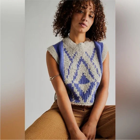 Free People Diamonds for Days Vest in Blue Moon Combo NWOT - Picture 3 of 16